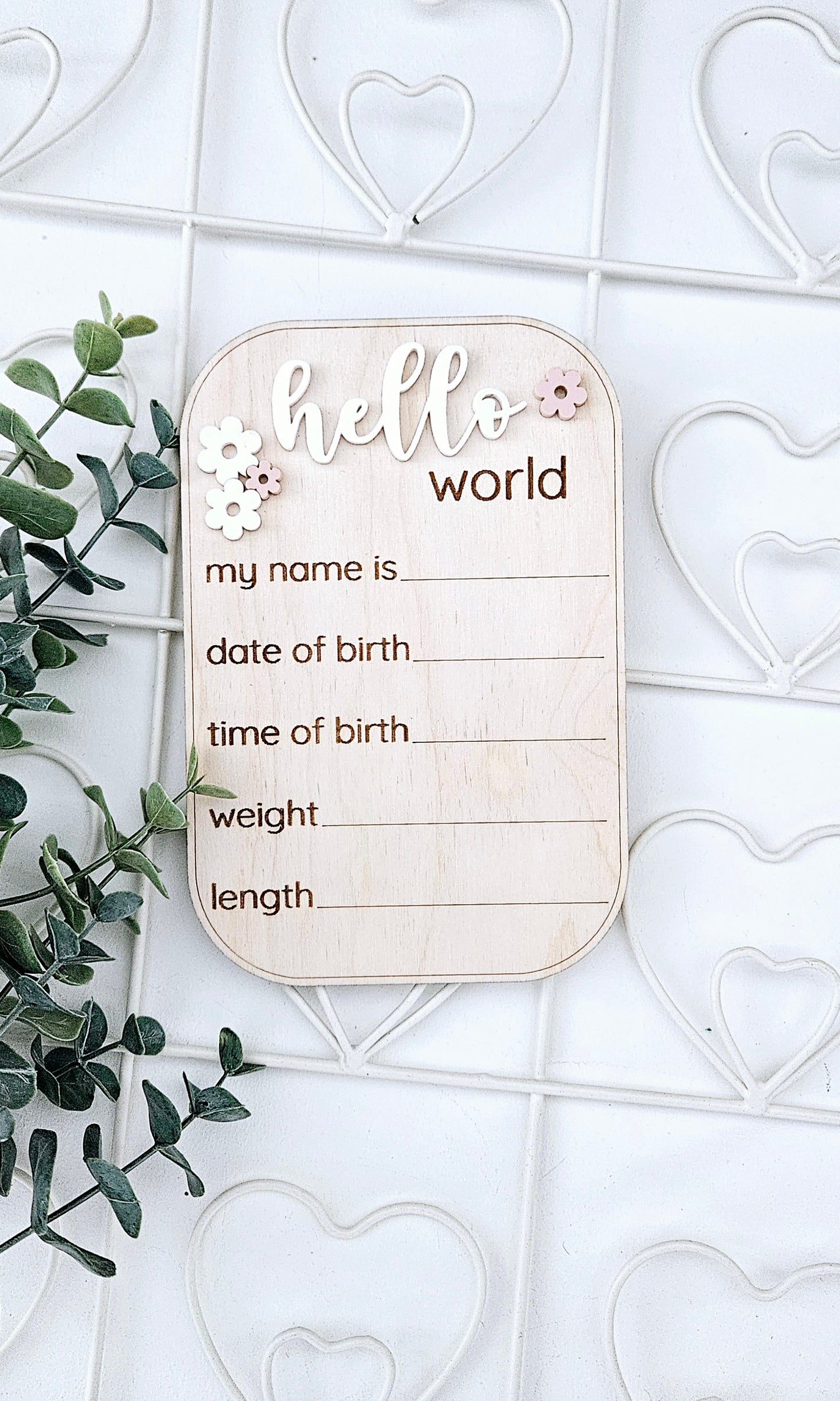 Wooden Engraved Hello Baby Sign