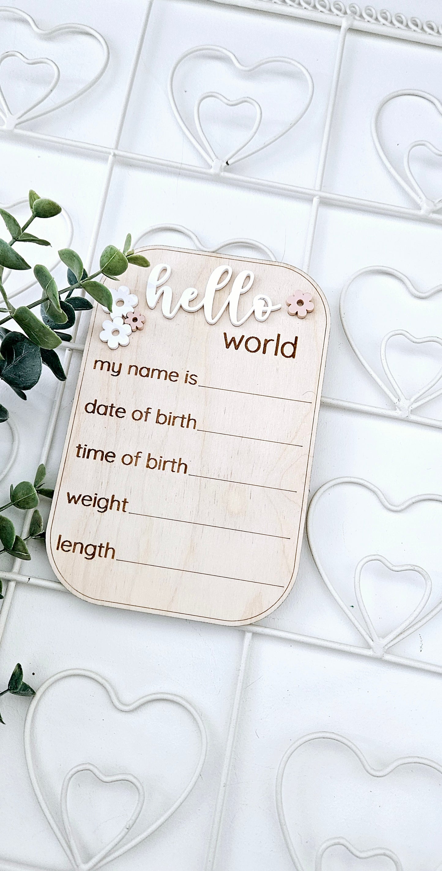 Wooden Engraved Hello Baby Sign