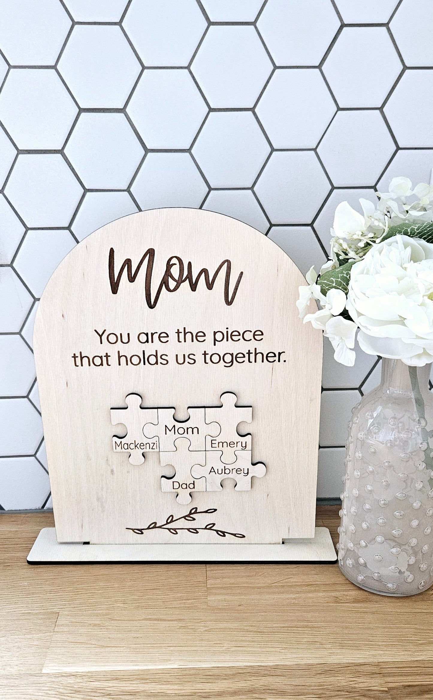 Mom you are the piece that holds us together puzzle Sign