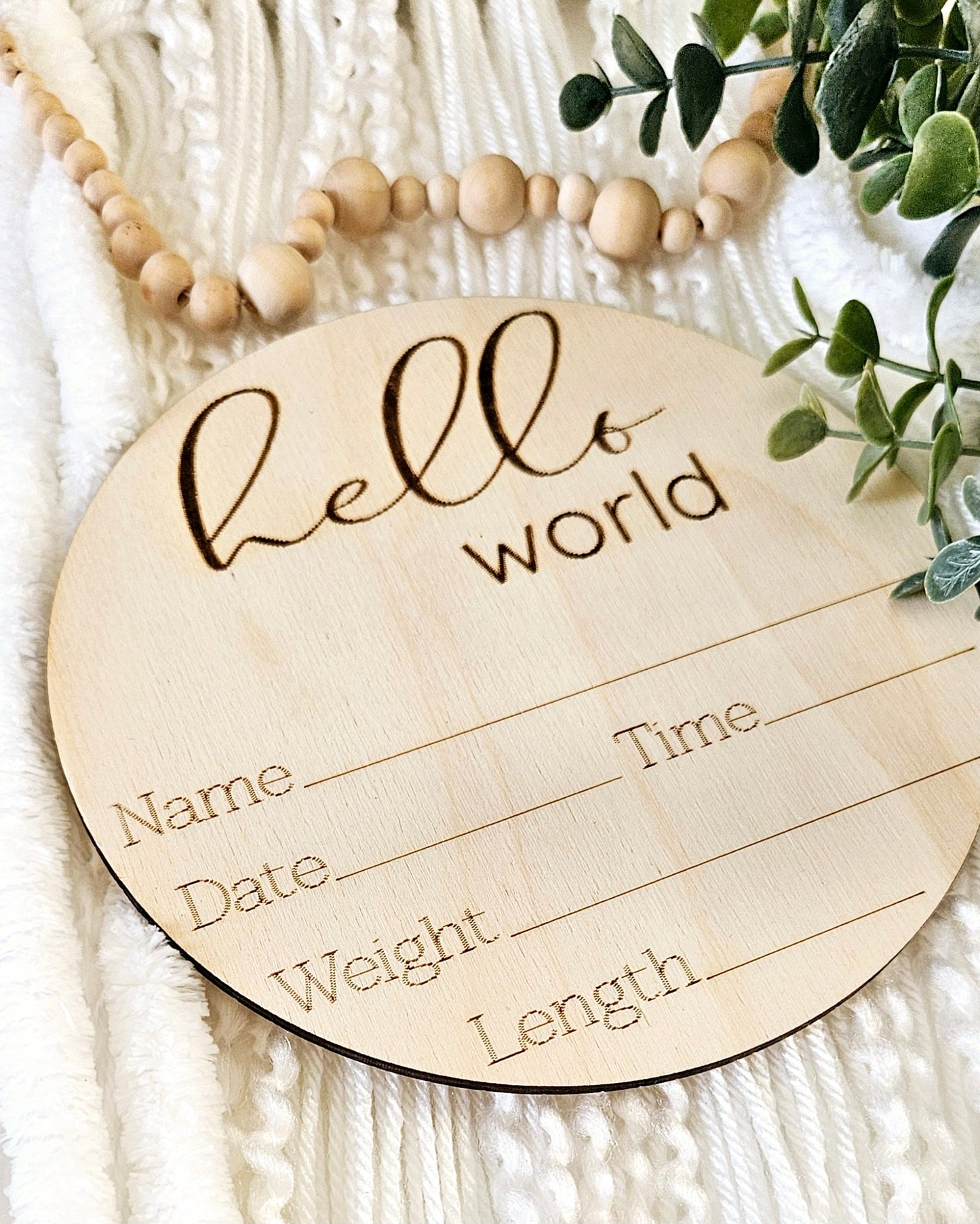 Wooden Engraved Hello Baby Sign