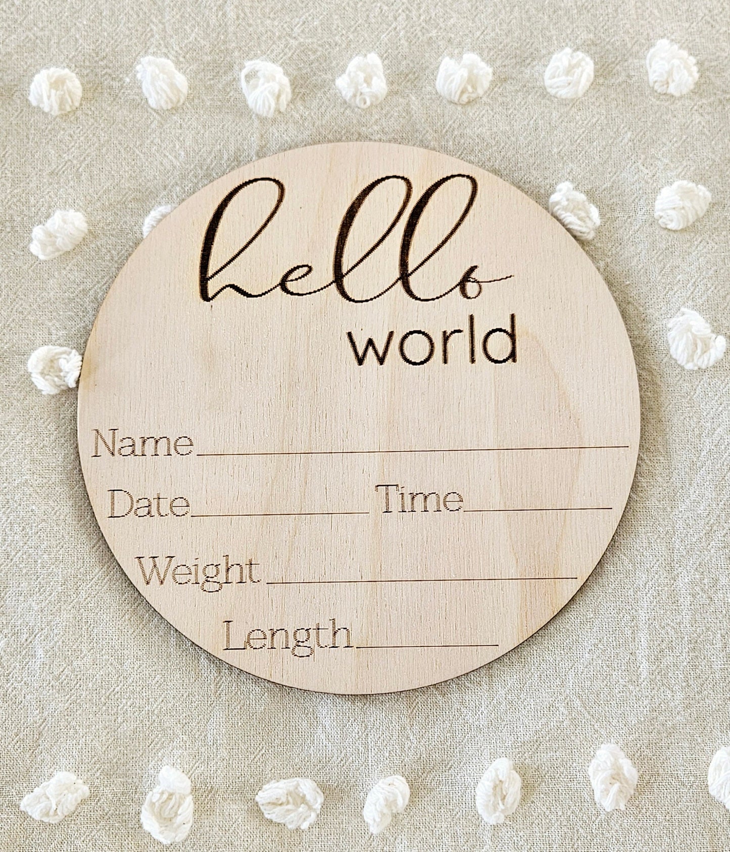 Wooden Engraved Hello Baby Sign