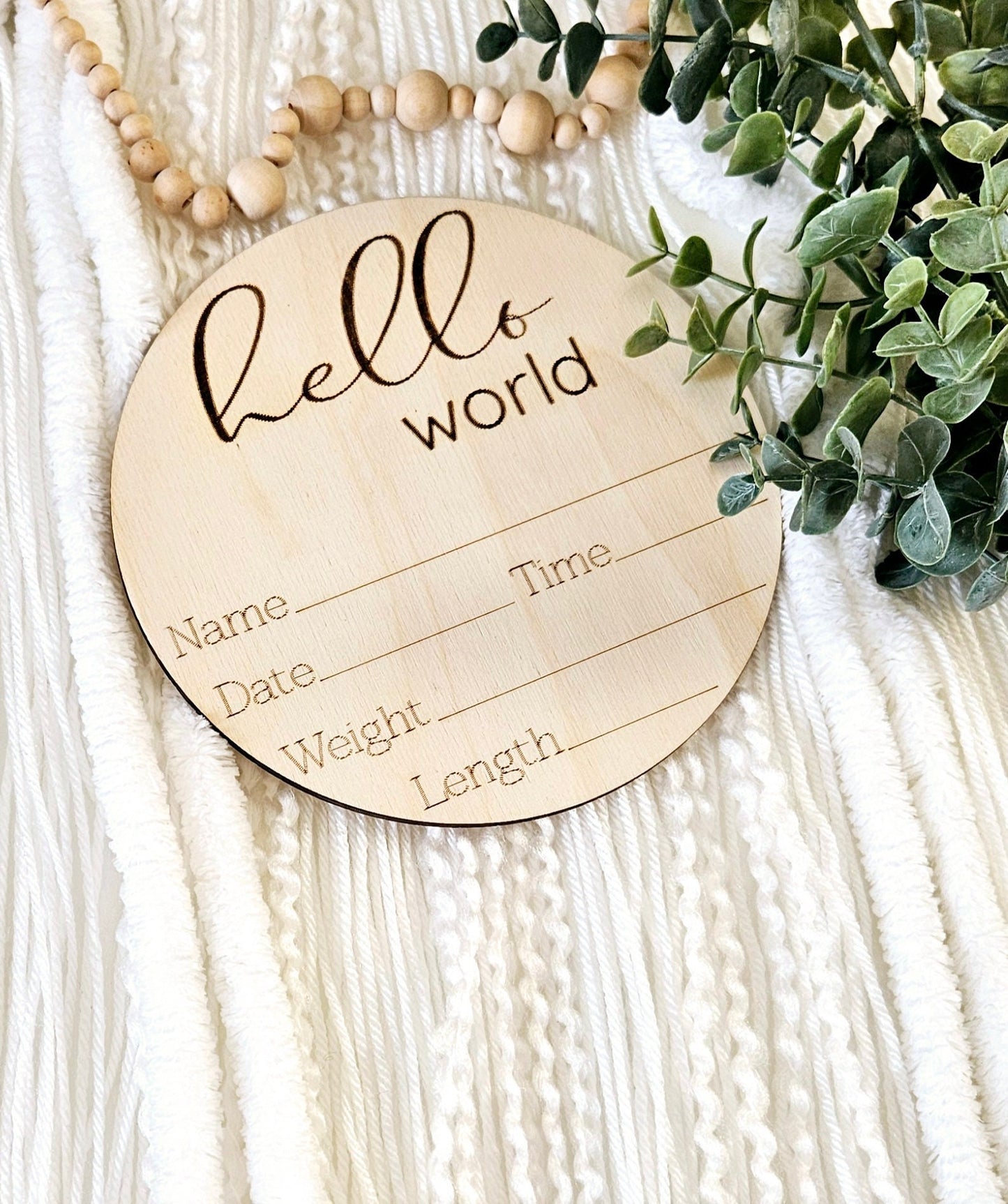 Wooden Engraved Hello Baby Sign