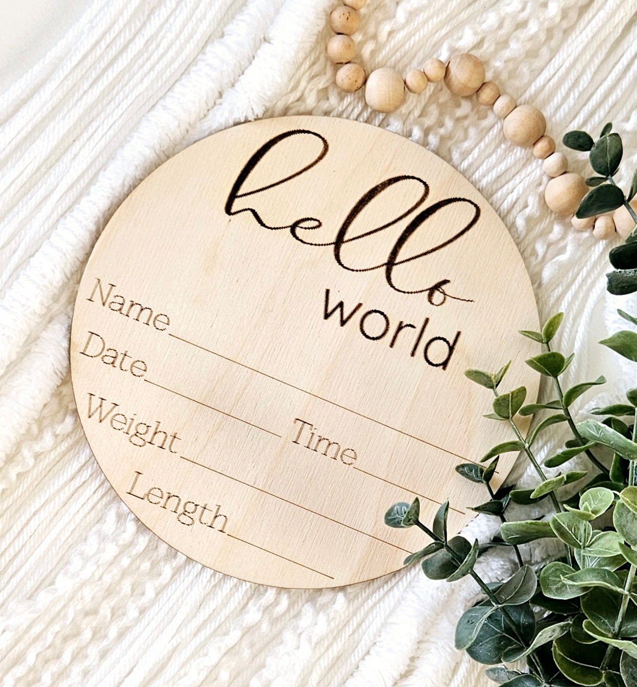 Wooden Engraved Hello Baby Sign